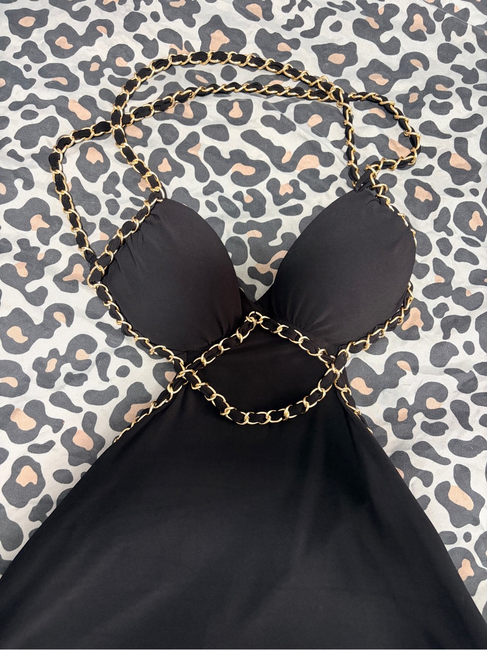 Hustler Hollywood Black Backless Dress with Gold Chain Trim